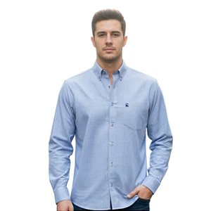 Camisa Manga Longa Austin Bulls Xadrez Azul/Branca