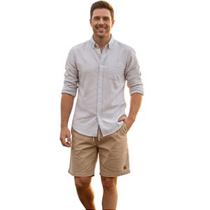 Bermuda em Linho Bege Masculina Casual
