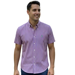 Camisa Manga Curta Austin Western Rosa/Azul