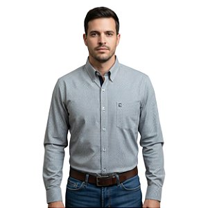 Camisa Manga Longa Austin Bulls Xadrez Cinza/Branca