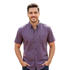 Camisa Manga Curta Austin Bulls Xadrez Roxo