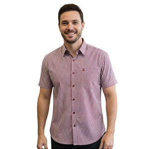 Camisa Manga Curta Austin Bulls Xadrez Bordô