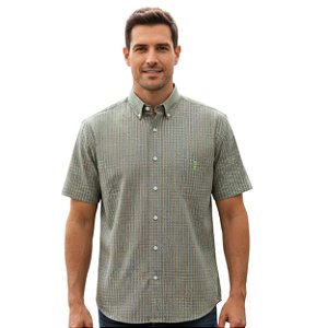 Camisa Manga Curta Austin Western Xadrez Verde/Laranja