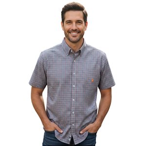 Camisa Manga Curta Austin Western Azul/Rosa