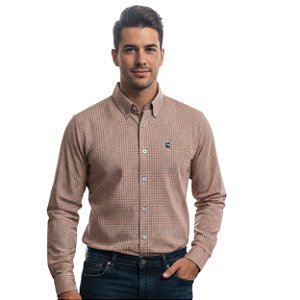 Camisa Manga Longa Austin Bulls Xadrez Laranja/Azul