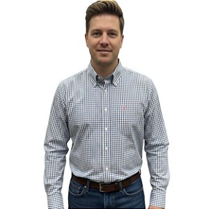 Camisa Manga Longa Okan Western Xadrez Azul/Rosa