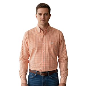 Camisa Manga Longa Leone Xadrez Laranja