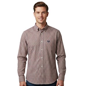 Camisa Manga Longa Leone Xadrez Azul/Laranja