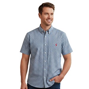 Camisa Manga Curta Austin Western Xadrez Azul/Branco