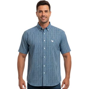 Camisa Manga Curta Bull Roper Xadrez Azul Marinho