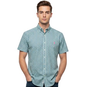 Camisa Manga Curta Austin Western Verde/Azul