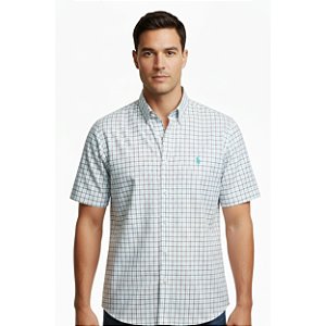 Camisa Manga Curta Austin Western Branco/Azul