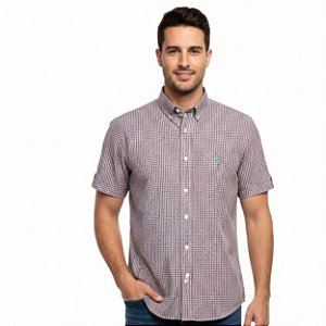 Camisa Manga Curta Austin Western Vinho/Branco