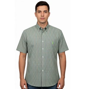 Camisa Manga Curta Austin Western Verde/Laranja