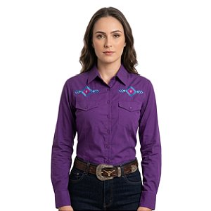 Camisa Bordada Manga Longa Apache Roxa
