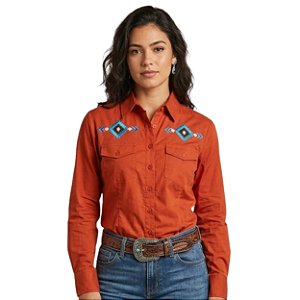 Camisa Bordada Manga Longa Apache Laranja