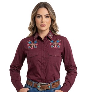 Camisa Bordada Manga Longa Apache Bordô
