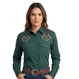Camisa Bordada Manga Longa Apache Verde
