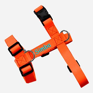 Peitoral para cachorro H laranja com azul tiffany