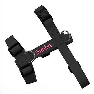Peitoral para cachorro preto com rosa neon