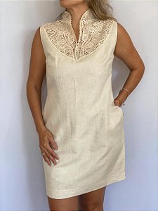 Vestido linho com Renascença Elisa