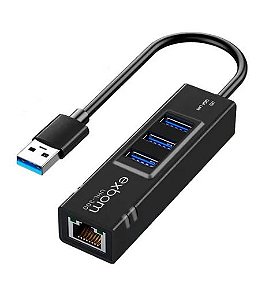 HUB USB 3 PORTAS 3.0 + PORTA RJ45 ETHERNET GIGA