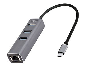 HUB USB-C 4 EM 1, 1000MBPS, 3 PORTAS USB 3.0, 1 RJ45, JL-C3103A