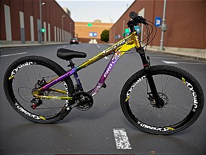 Bicicleta Aro 26 PRO-X Rustic PRO Camaleão Freeride 21v Aro Vmaxx Freio a Disco Pneu Flame