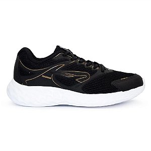 Tênis Rainha Modelo Play 2 Unissex Preto Dourado Caminhada