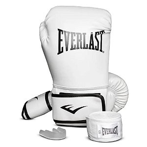 Kit Luvas Treino Boxe Everlast Core Bandagem Bucal Branco