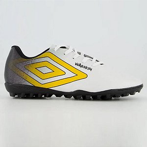 Chuteira Society Umbro Warskin Unissex Branco Amarelo Preto