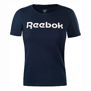 Camiseta Reebok Big Logo Linear Feminina Marinho Manga Curta