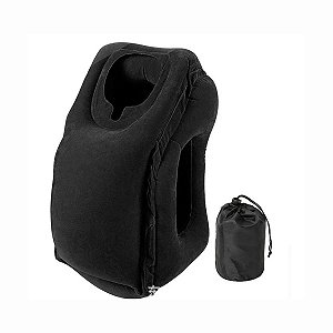 Travesseiro Almofada Viagem Inflável Dobrável Avião Preto