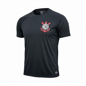 Camiseta Corinthians Fitness Raglan Preto Oficial Licenciada