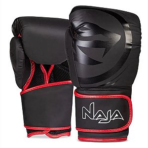 Kit Luva Boxe Naja Black Line Preto Vermelho Bucal Bandagem