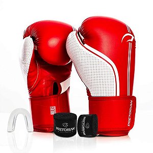 Kit Luva Boxe Pretorian First FX1 Vermelho Bucal Bandagem