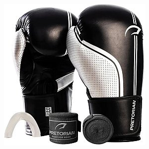 Kit Luva Boxe Pretorian First FX1 Preto Bucal Bandagem