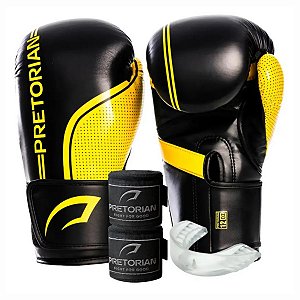 Kit Luva Boxe Pretorian First FX1 Amarelo Bucal Bandagem