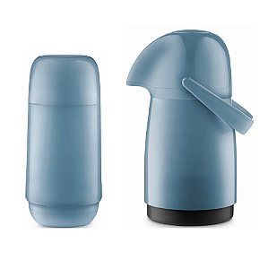 Kit Garrafa Térmica 500ml Infantil + Bule Térmico Adorar 250ml Chá Café Água - Sanremo - Azul