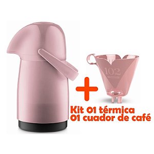 Kit Garrafa Térmica 500ml Pequena Infantil + Suporte Coador Filtro Café - Sanremo