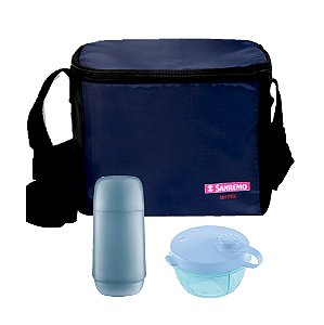 Kit Bolsa Lancheira Térmica 8l + Garrafa Pequena 250ml Infantil + Pote Leite Pó - Sanremo