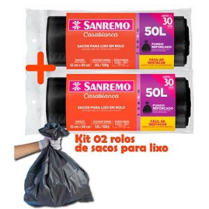 Kit Sacos Para Lixo 60un Em Rolo 50 Litros Reforçado Cozinha Lixeira Banheiro - Sanremo