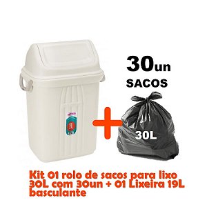 Kit Lixeira 19l Tampa Basculante + Sacos Para Lixo 30un Em Rolo Reforçado - Sanremo