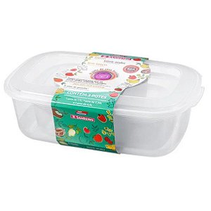 Conjunto 3 Potes Plásticos Alimentos Mantimentos Geladeira Cozinha - 390/2c Sanremo - Transparente