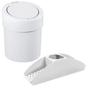 Kit Organizador Pia Porta Detergente Lixeira Click 5L Cesto Lixo Cozinha Branco - Coza