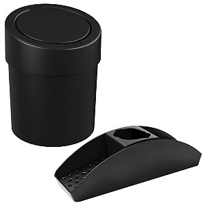 Kit Organizador Pia Porta Detergente Lixeira Click 5L Cesto Lixo Cozinha Preto - Coza