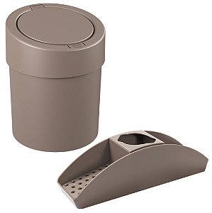 Kit Organizador Pia Porta Detergente Lixeira Click 5L Cesto Lixo Cozinha Cinza - Coza