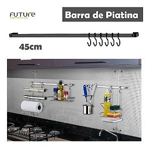 Barra Piatina 45cm Com 6 Ganchos Utensílios Cozinha Onix Preto - 2411ox Future