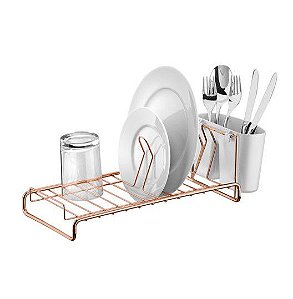 Escorredor De Louças Pratos Copos Talheres Cozinha Compacto Rosé Gold - 984RG Future