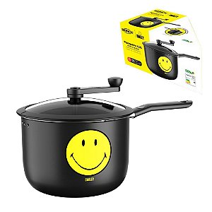 Panela Pipoqueira Alumínio Smiley 4,2L Antiaderente Tampa Vidro Manual Cozinha - 7104/157 Brinox - Preto